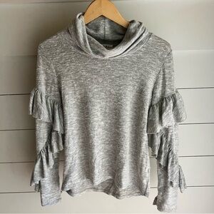 THML Heather Gray Soft Sweater Knit Top Sleeve Ruffles Cowl Size Small